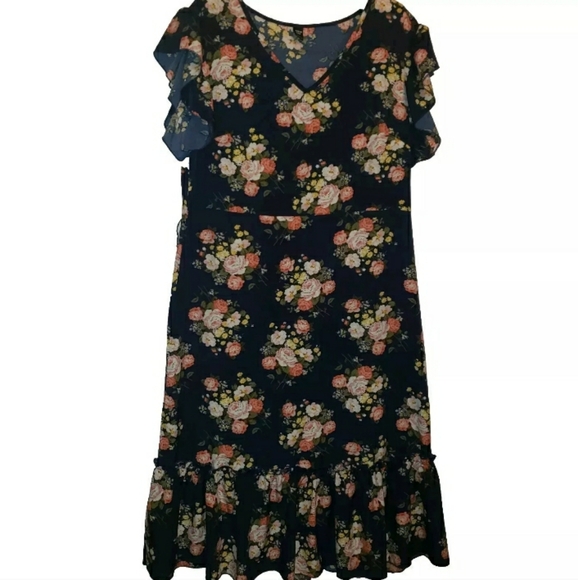 SHEIN Curve Romantic Boho Pink Roses Floral Ruffle Sleeve Maxi Dress 1X - Picture 2 of 16